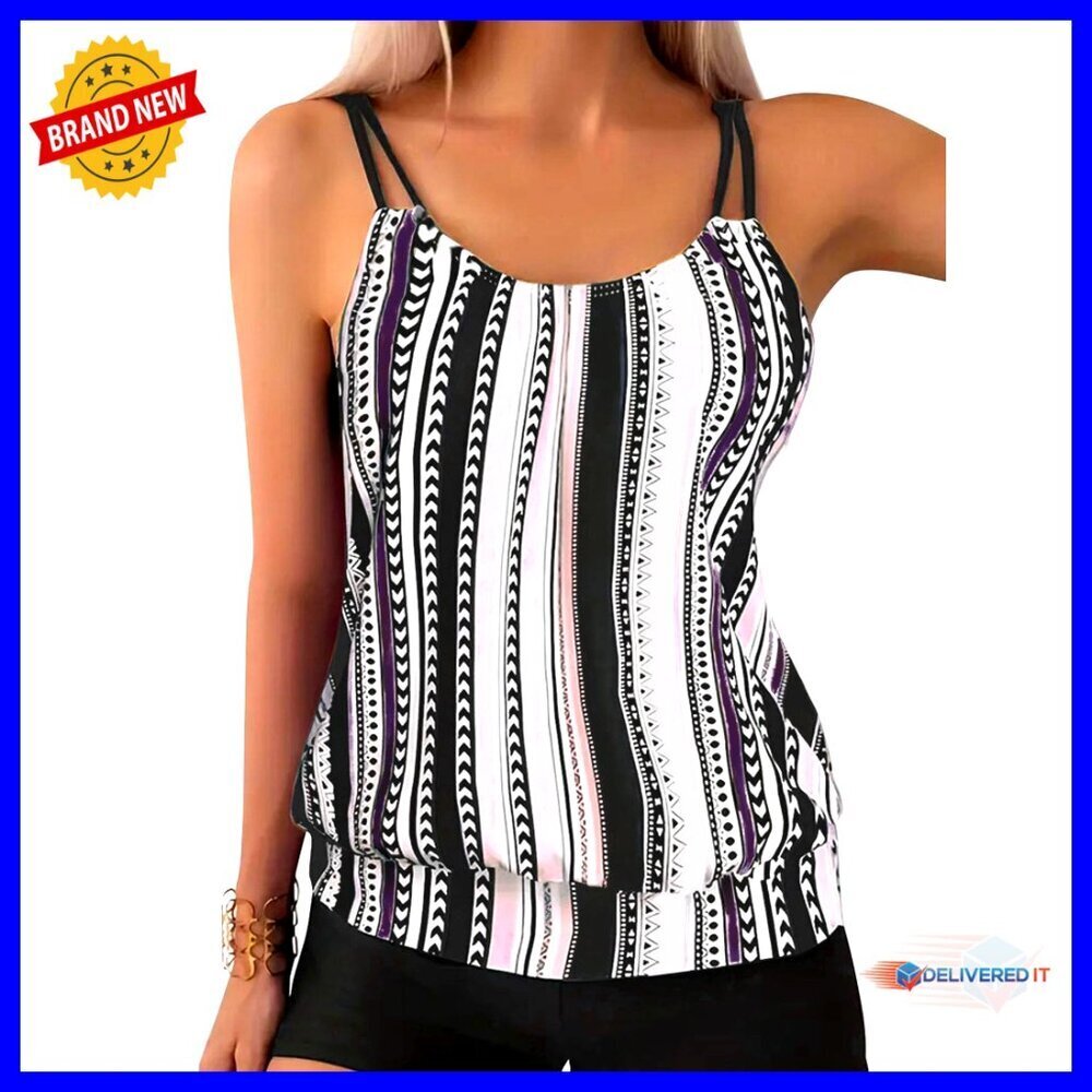 Large Tankini Top Tummy Control Adjustable Straps Polyester Blend Swimwear